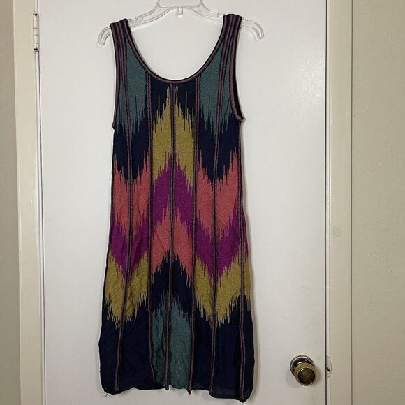 MISSONI knit chevron design multi color scoop neck tank mini dress size US 10 - Picture 2 of 6